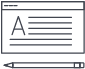 Outline icon of a web browser window with text and a pencil, symbolizing online content or writing.